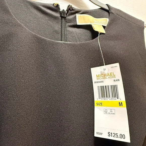 Michael Kors Black Dress Structured bodice, gold button accents, classic black - Picture 4 of 4